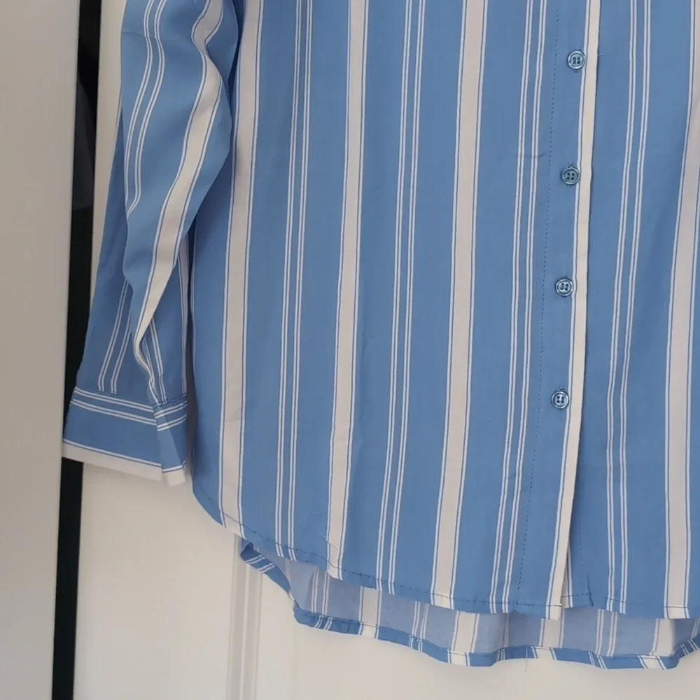 NWOT Striped Button Up Work Shirt - Picture 4 of 4